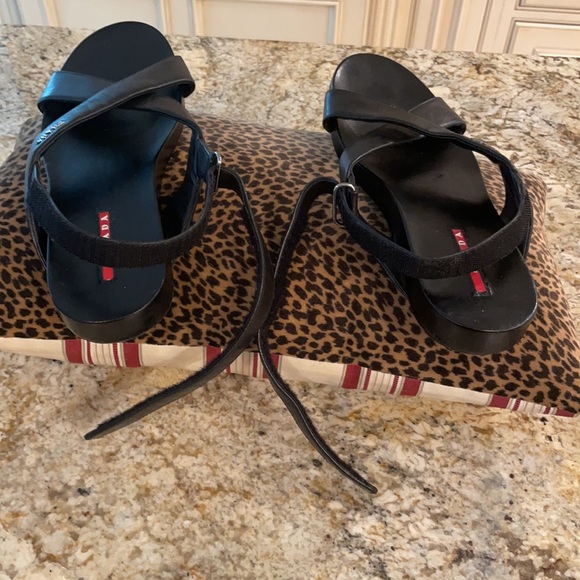 Prada  Velcro Fastening Black Criss Cross leather sandals - Picture 7 of 8